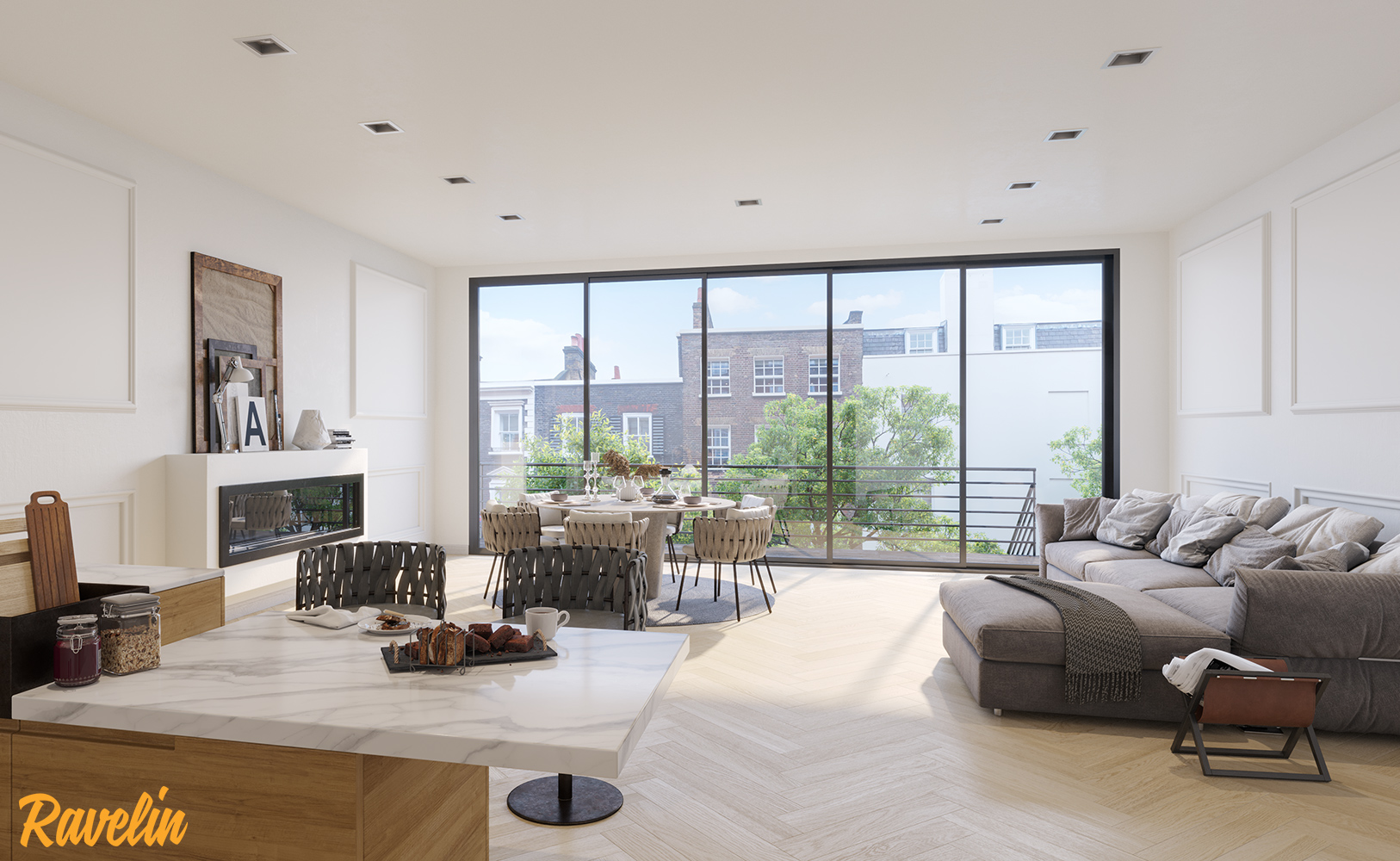 living room 3d rendering miami